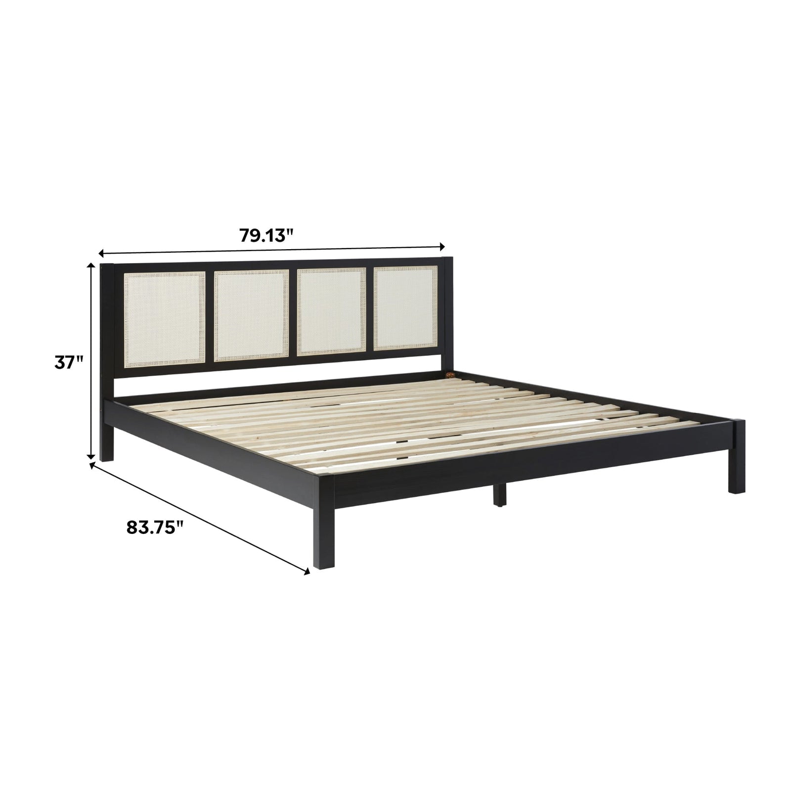 Cama Yasmina con plataforma de madera maciza y paneles de ratán (tamaño Queen o King)