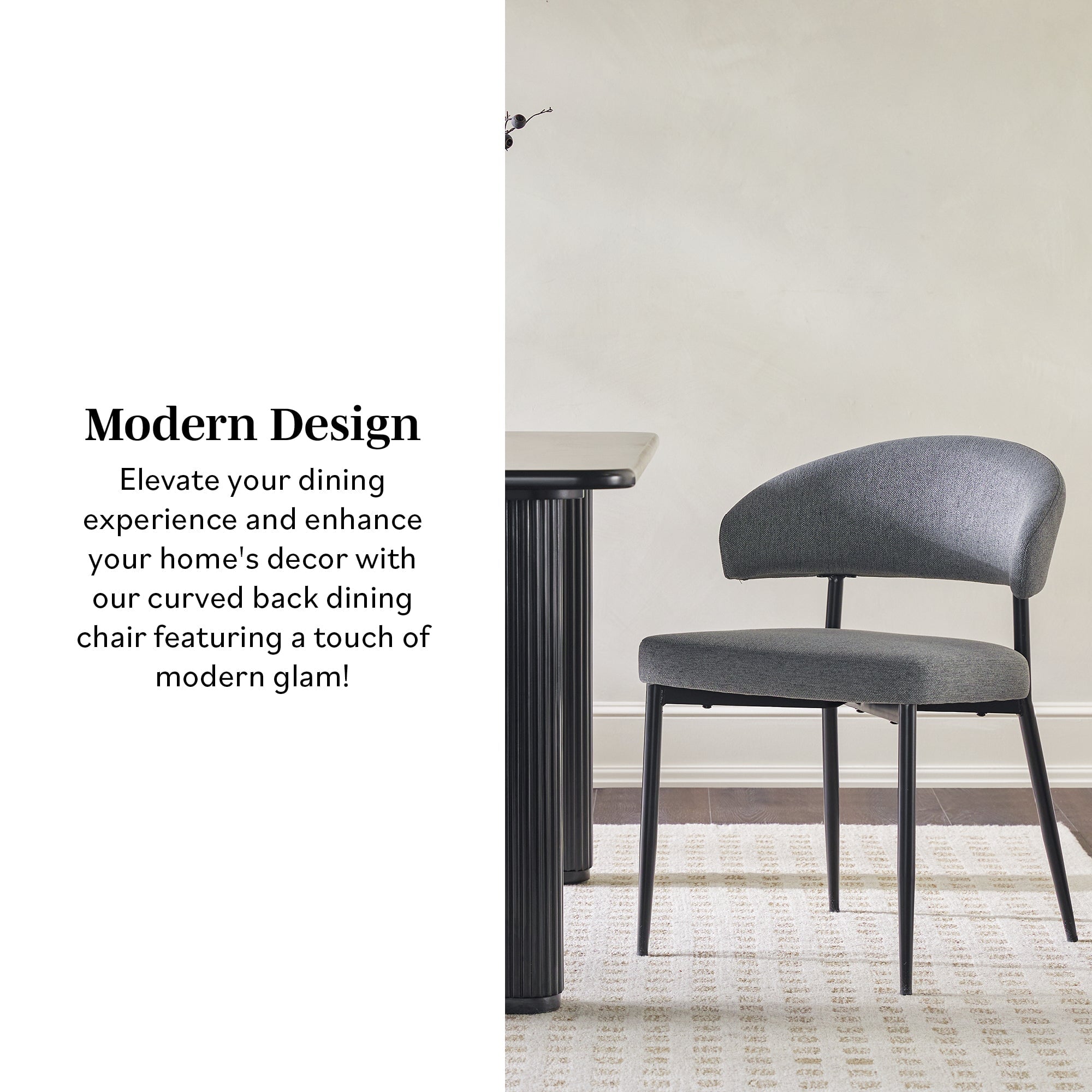 Silla de comedor curvada tapizada moderna Alexis, juego de 2