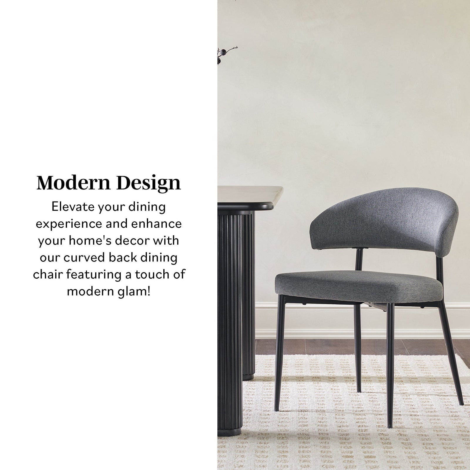 Silla de comedor curvada tapizada moderna Alexis, juego de 2