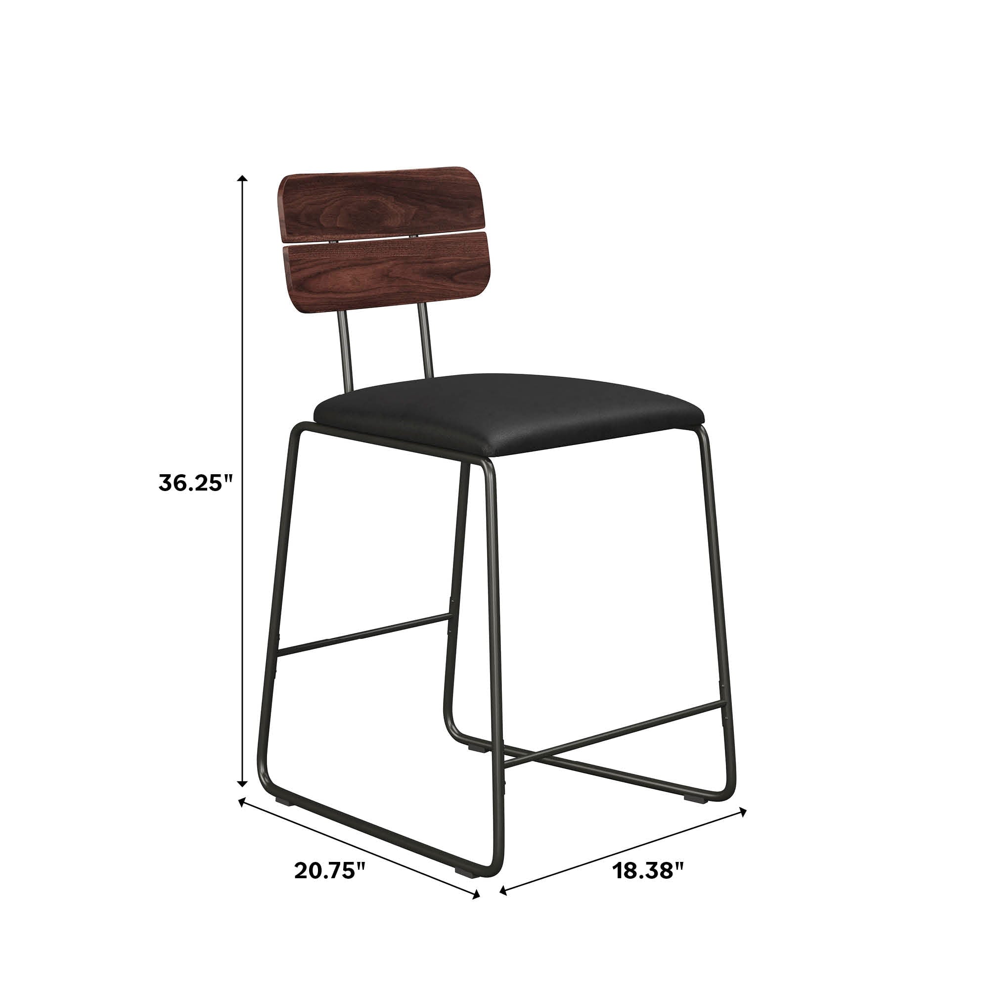 Roland Modern 2-Piece Faux Leather Metal and Wood Counter Stool Set