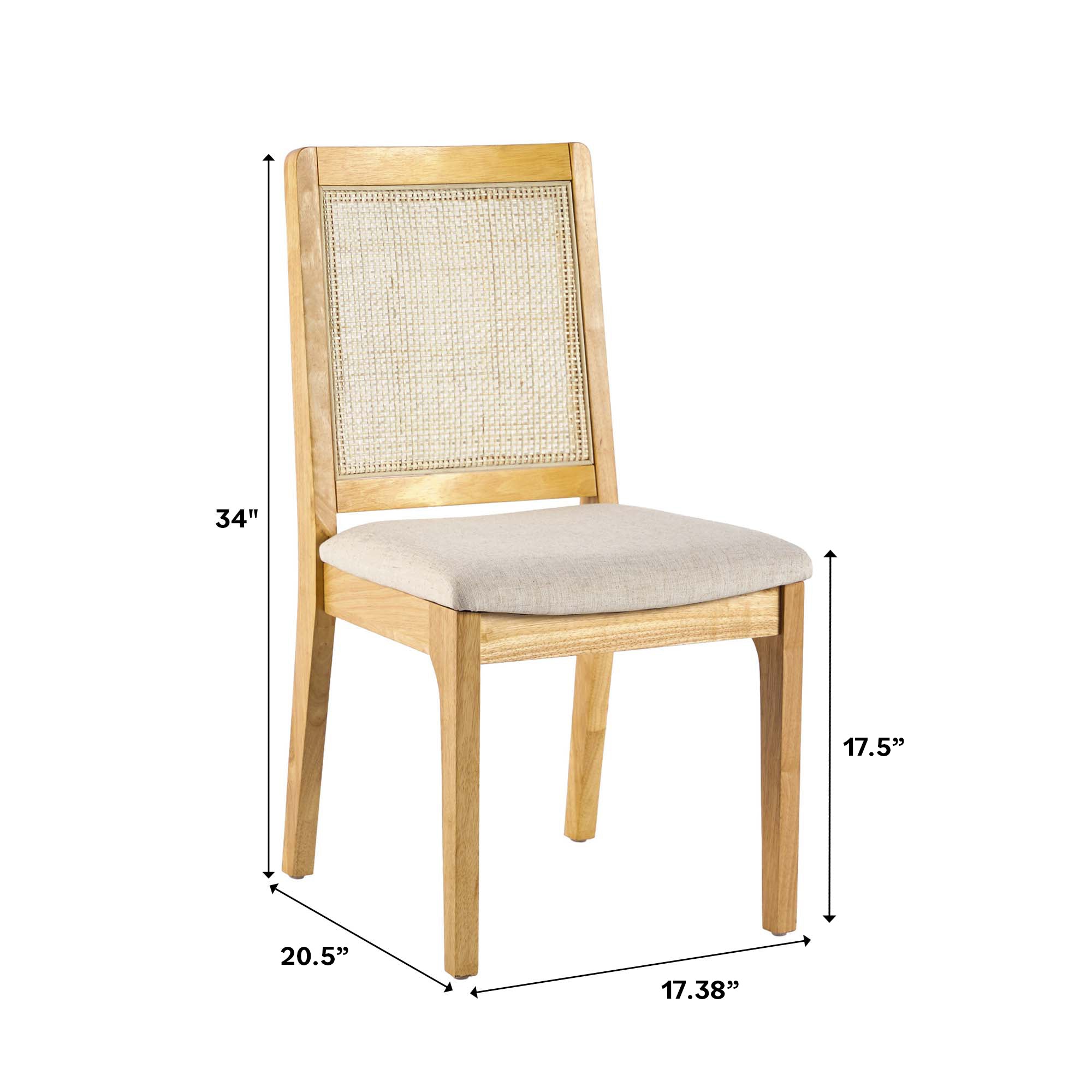 Silla de comedor de madera maciza Catalina con respaldo de ratán, juego de 2
