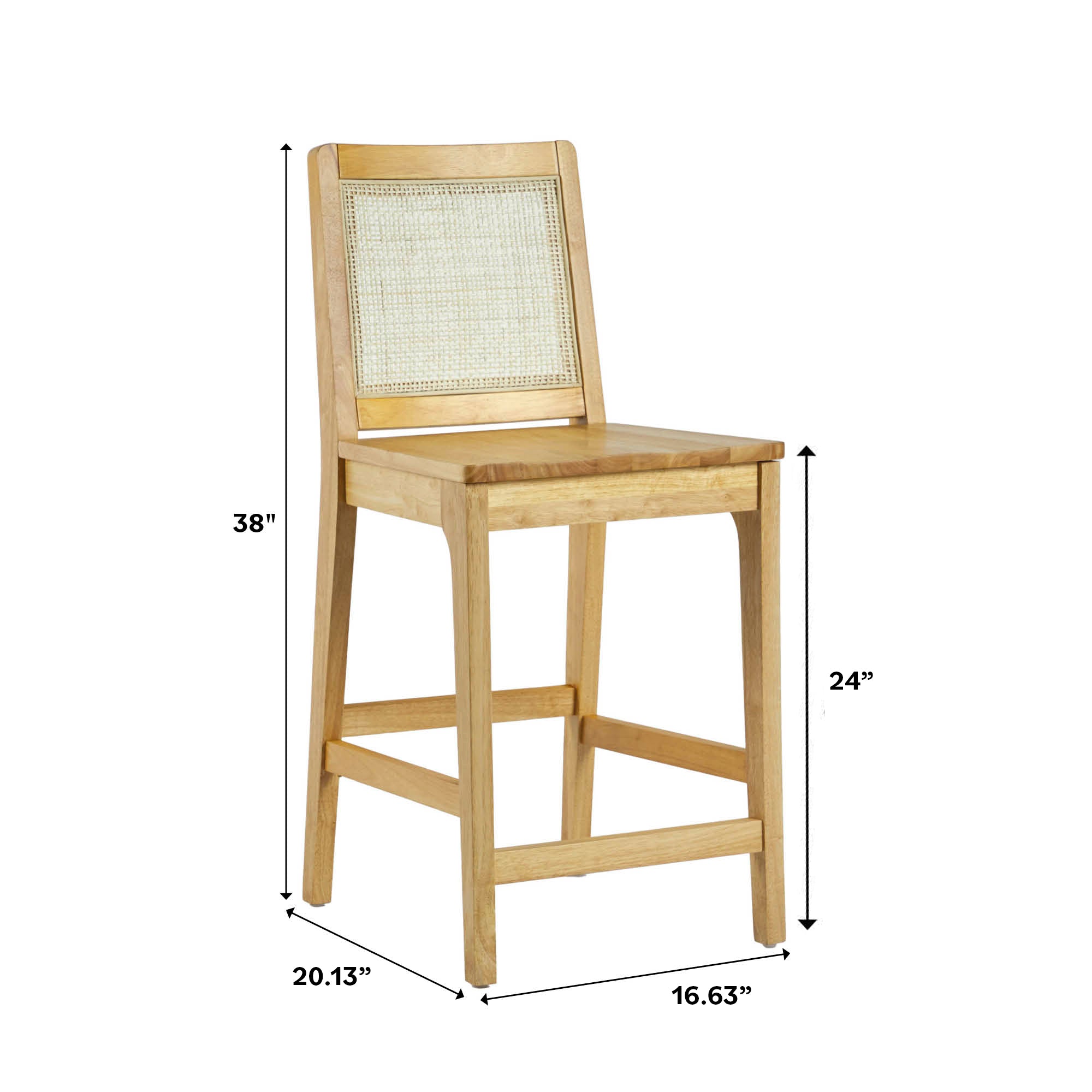 Taburete de bar de madera maciza Catalina con respaldo de ratán, juego de 2