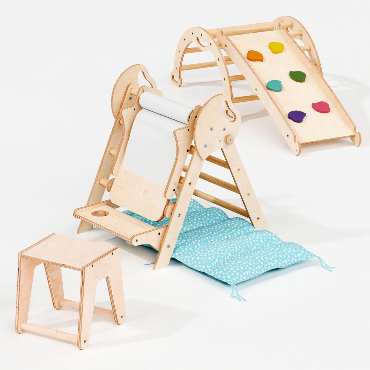 4 in 1 Montessori Climbing Set: Pikler Triangle, Arch, Slide Board, and Cushion for Toddlers (1–3 Years)