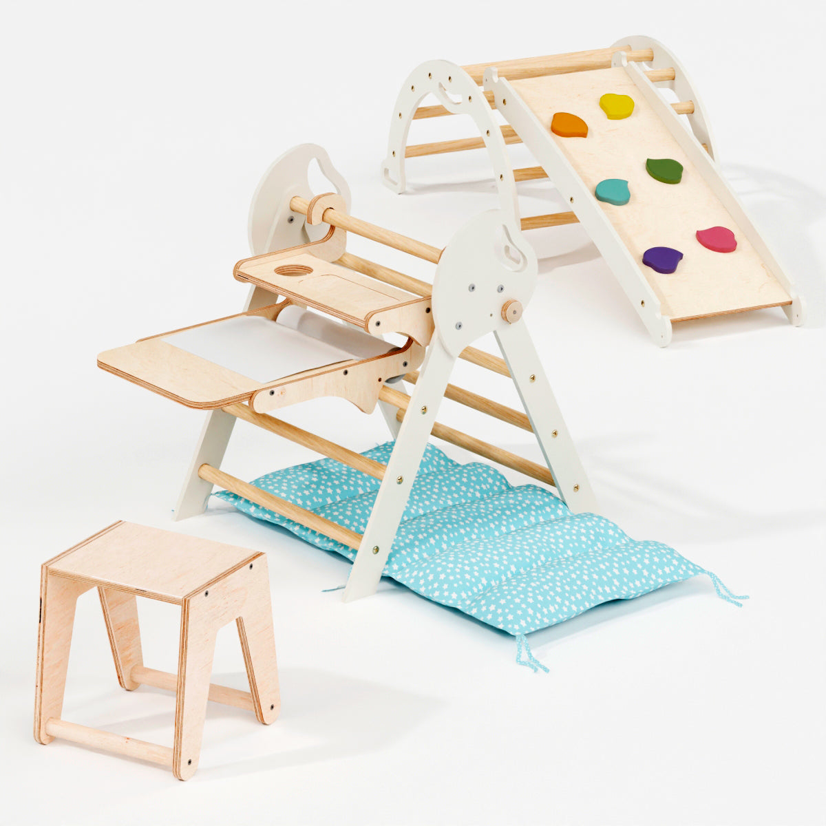 4 in 1 Montessori Climbing Set: Pikler Triangle, Arch, Slide Board, and Cushion for Toddlers (1–3 Years)