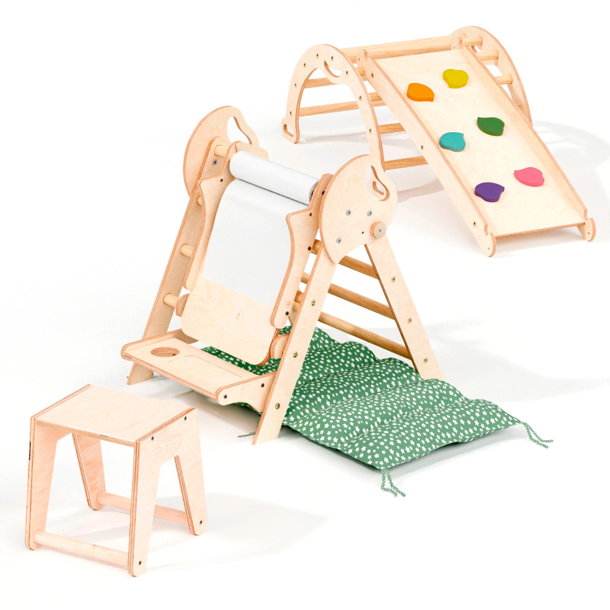 4 in 1 Montessori Climbing Set: Pikler Triangle, Arch, Slide Board, and Cushion for Toddlers (1–3 Years)