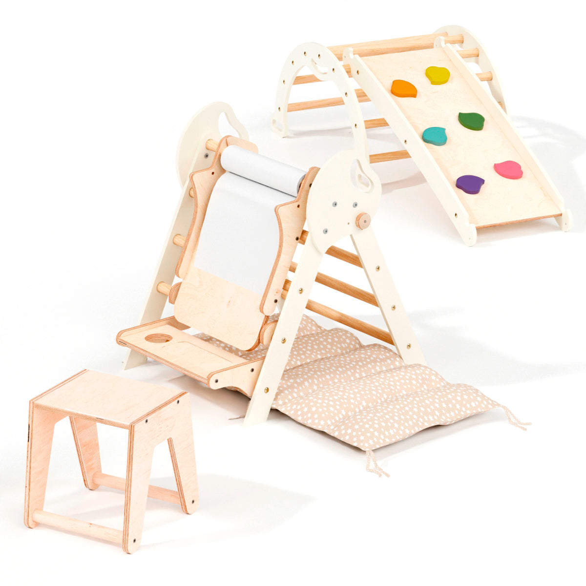 4 in 1 Montessori Climbing Set: Pikler Triangle, Arch, Slide Board, and Cushion for Toddlers (1–3 Years)