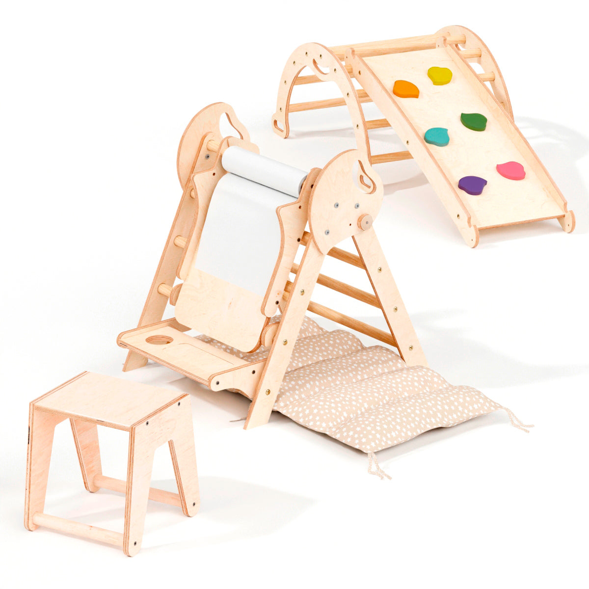 4 in 1 Montessori Climbing Set: Pikler Triangle, Arch, Slide Board, and Cushion for Toddlers (1–3 Years)