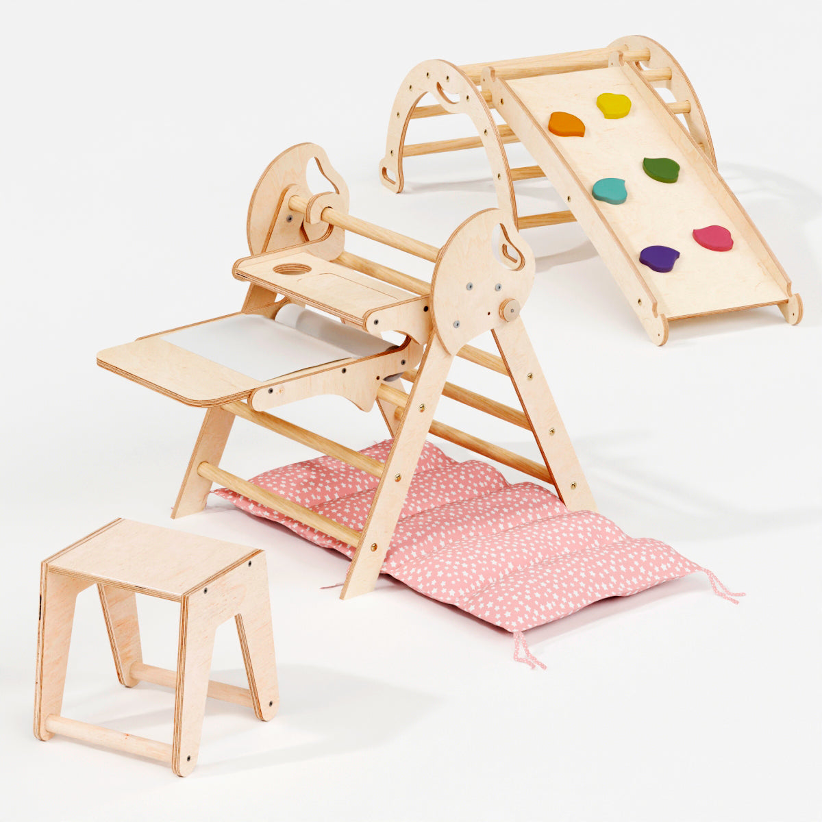 4 in 1 Montessori Climbing Set: Pikler Triangle, Arch, Slide Board, and Cushion for Toddlers (1–3 Years)