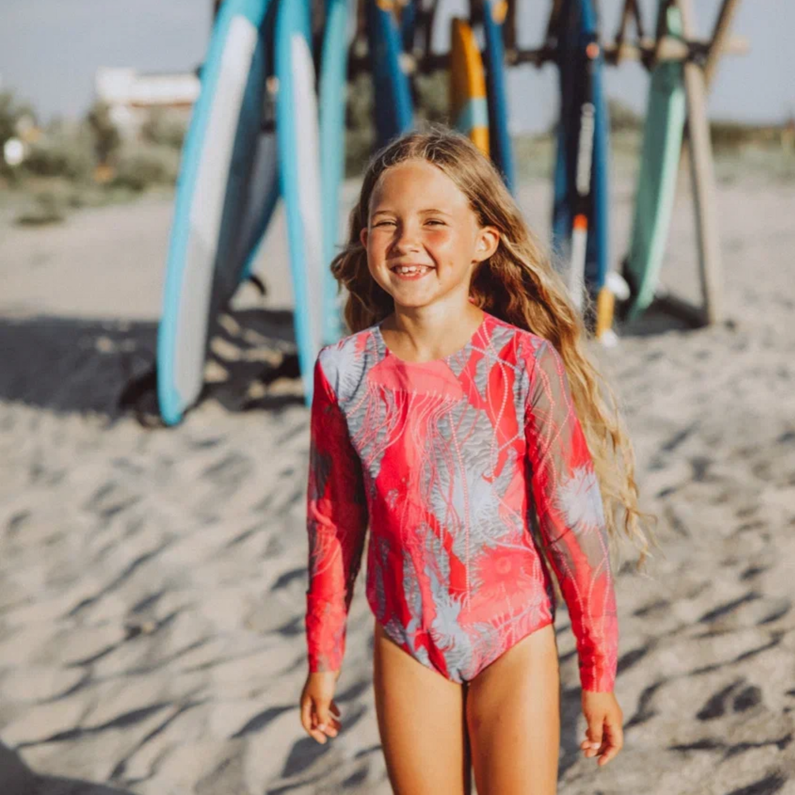 Kid's Girl's One-Piece Swimsuit With Sleeves Jellyfish Pink