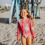 Kid's Girl's One-Piece Swimsuit With Sleeves Jellyfish Pink