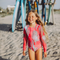 Kid's Girl's One-Piece Swimsuit With Sleeves Jellyfish Pink
