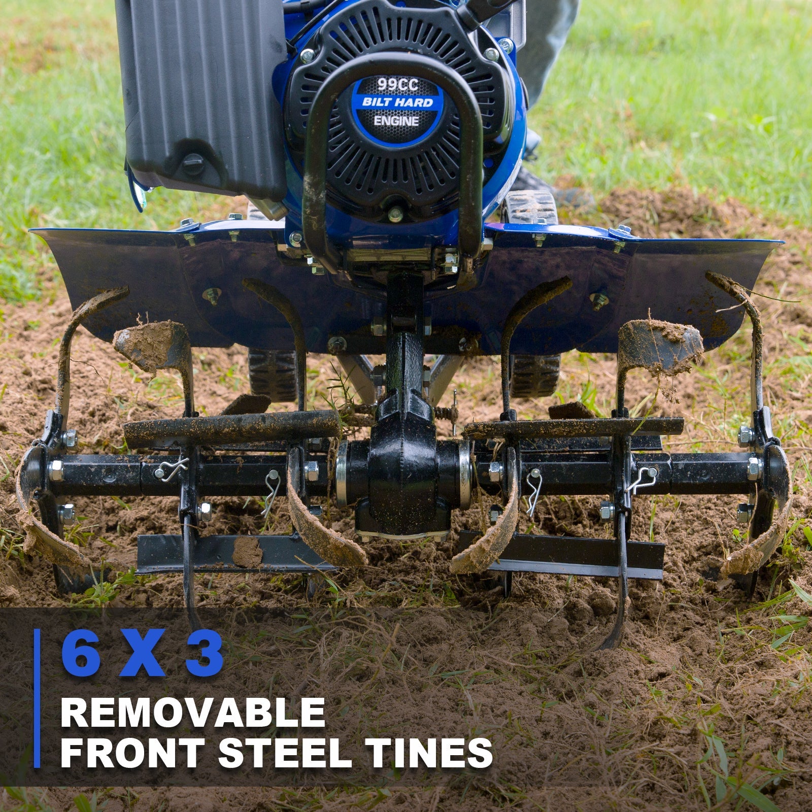 BILT HARD 17" Gas Tiller Cultivator, 99cc Engine, 11.8" Depth, Adjustable Handle & Wheels – Ideal for Weeding, Soil Prep & Garden Cultivation