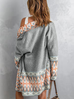 Open Front Long Cardigan with Tribal Print