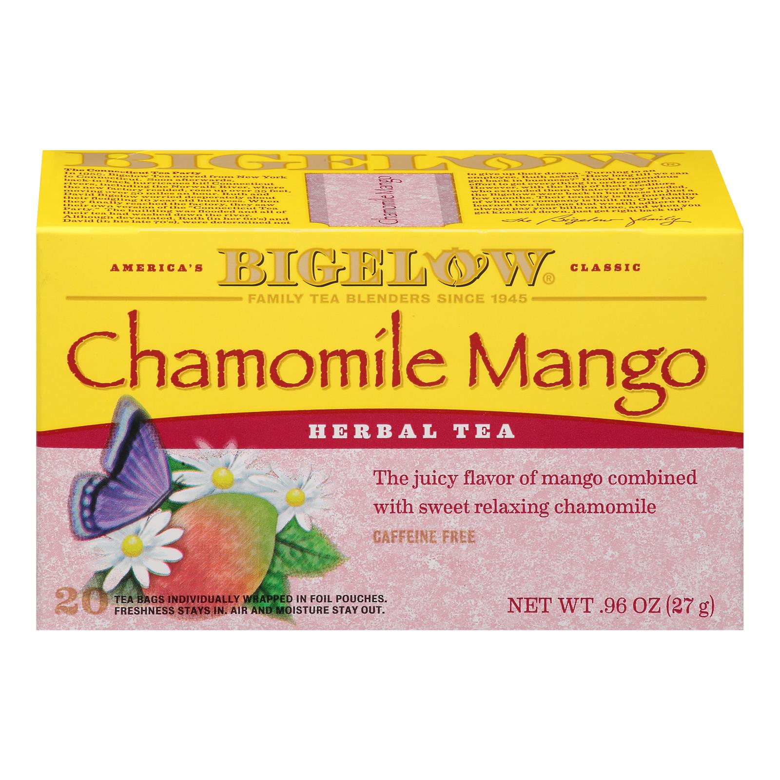 Té Bigelow sabor a manzanilla y mango, paquete de 6 bolsitas de té (20 unidades)