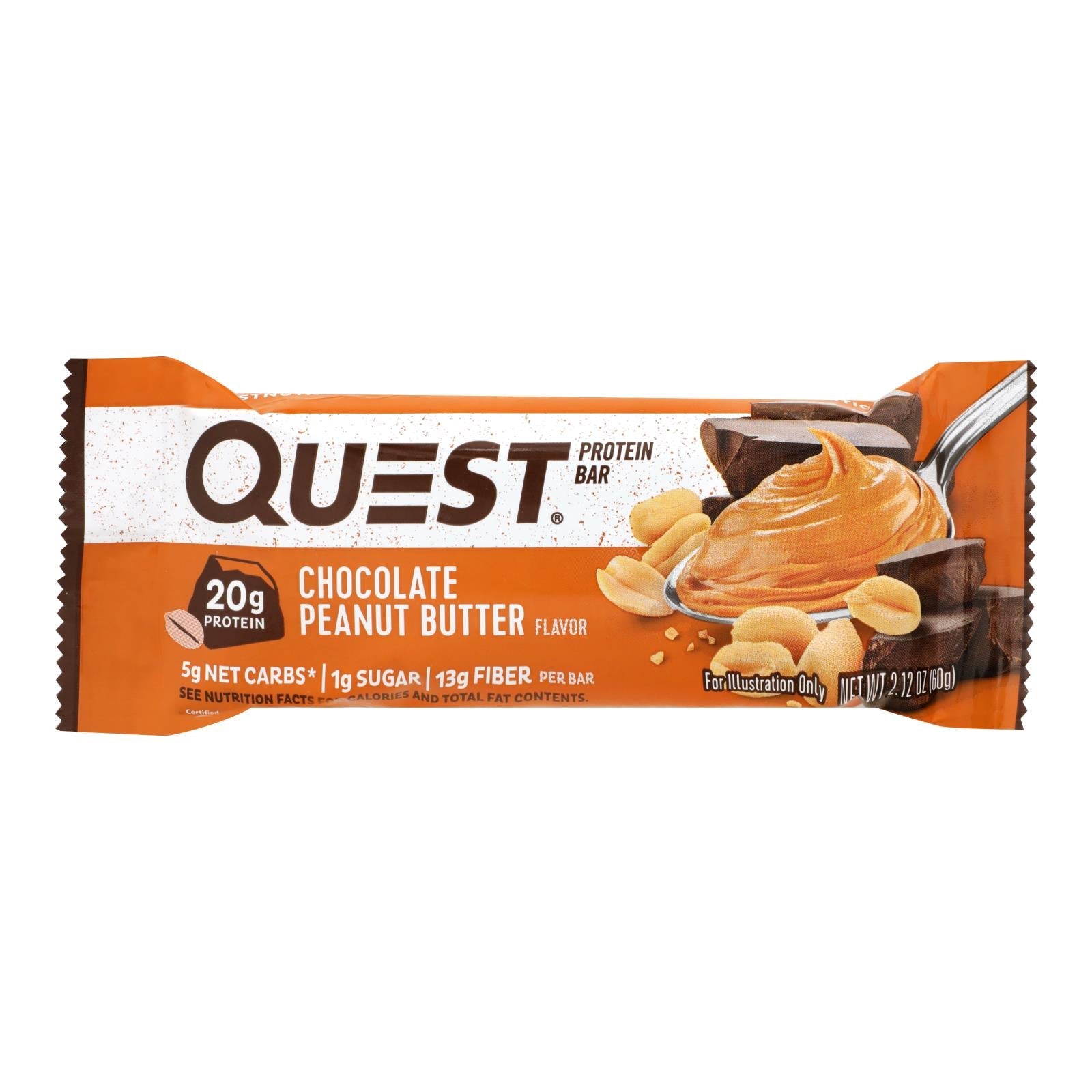 Barra Quest de chocolate y mantequilla de maní, 2.12 oz, caja de 12