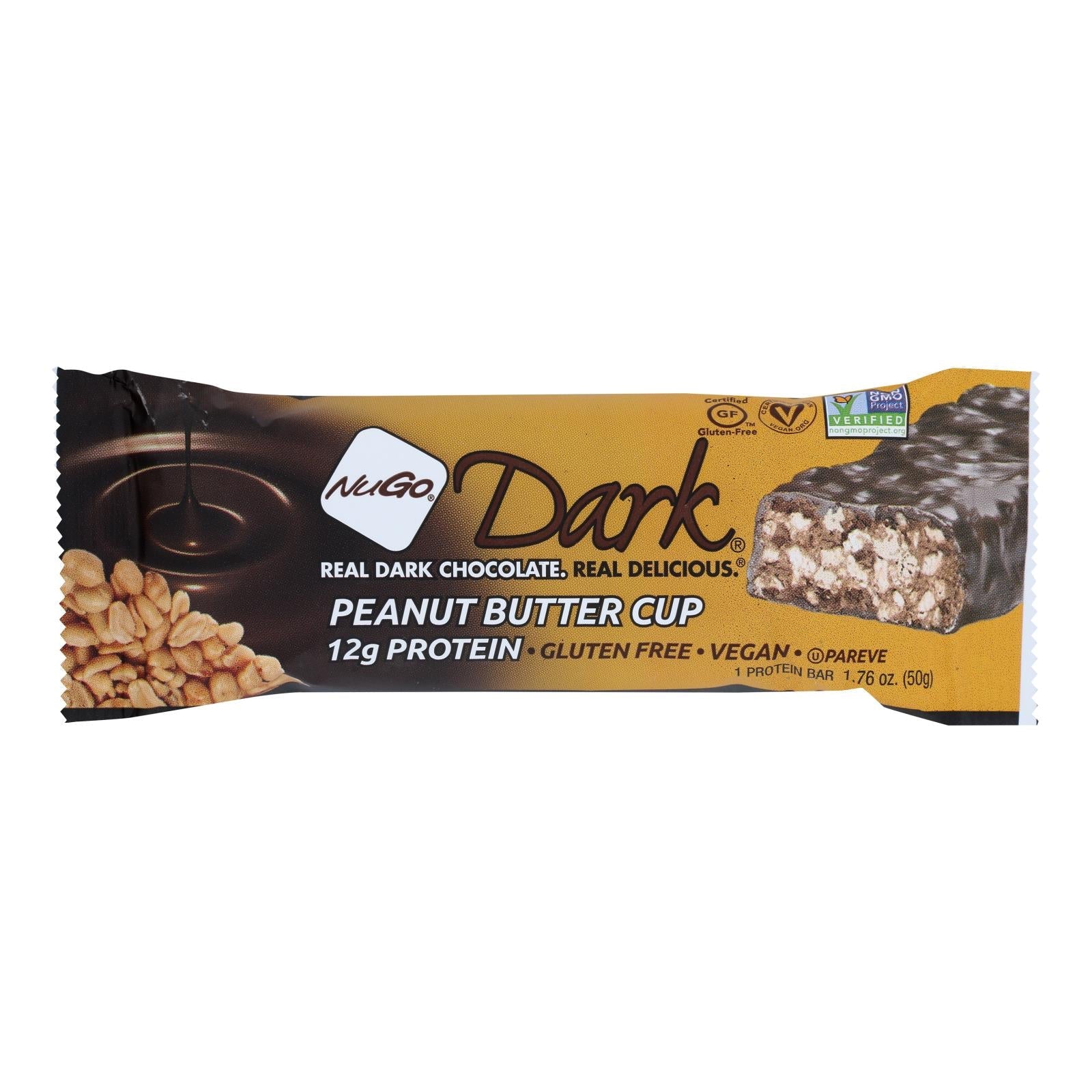 Barra de mantequilla de cacahuete y chocolate negro de Nugo Nutrition - 50 g - Caja de 12