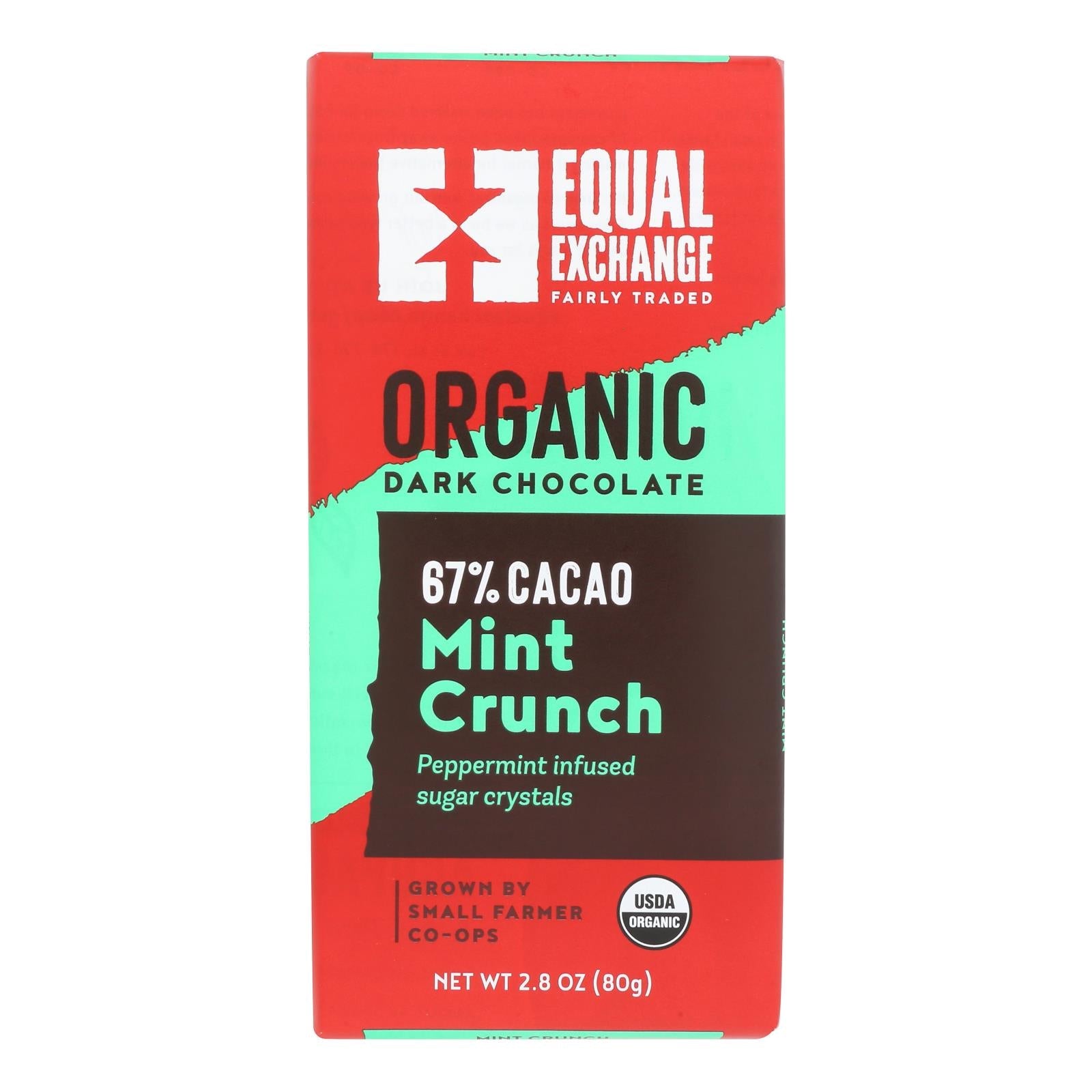 Barra de chocolate negro orgánico Equal Exchange - Sabor a menta crujiente - 75 g (caja de 12)