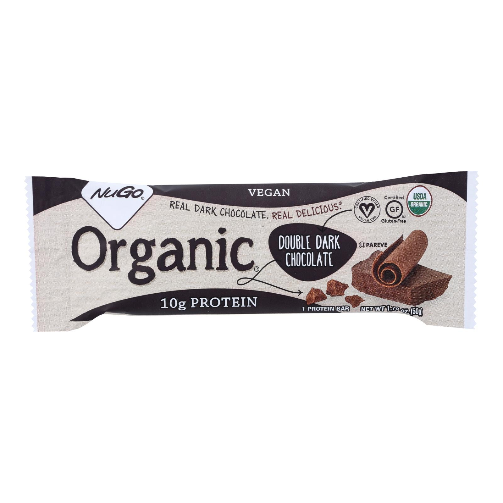 Barra Nugo Nutrition - Chocolate negro doble - 50 g - Caja de 12