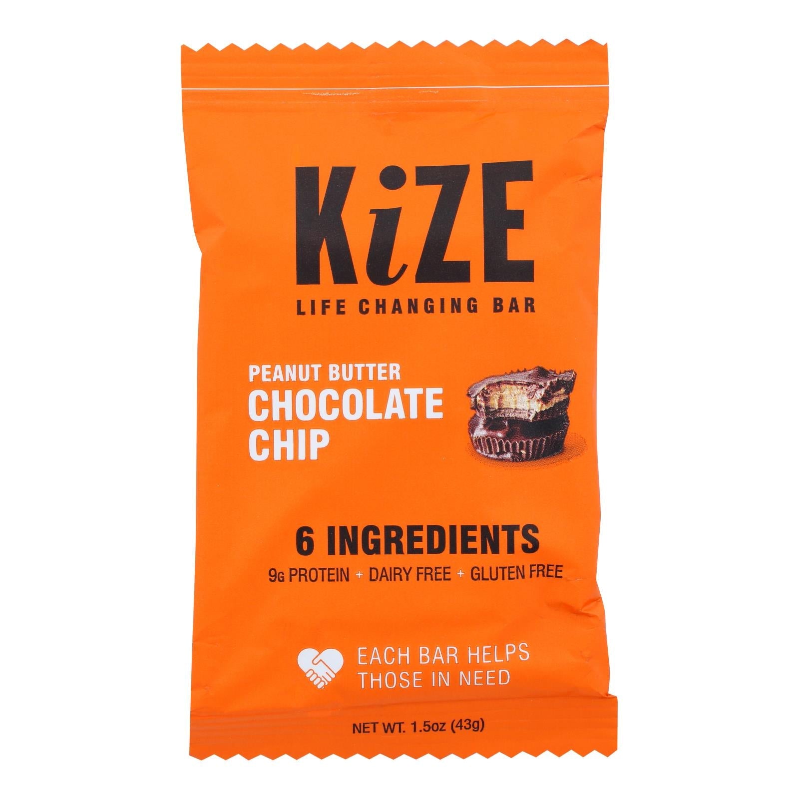 Barra energética Kize Concepts de mantequilla de cacahuete cruda con chispas de chocolate, 1.5 oz, caja de 10