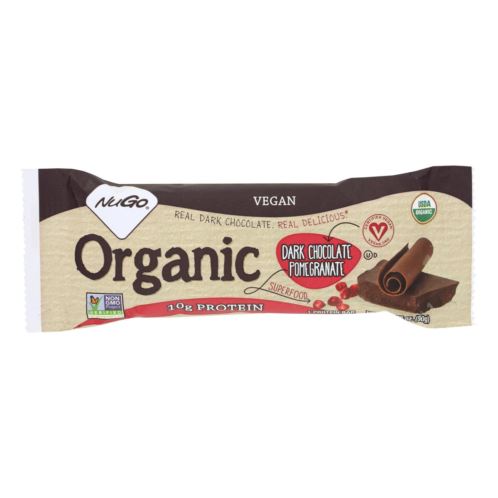 Barra nutricional de chocolate negro orgánico y granada Nugo - 50 gramos - 12 unidades 