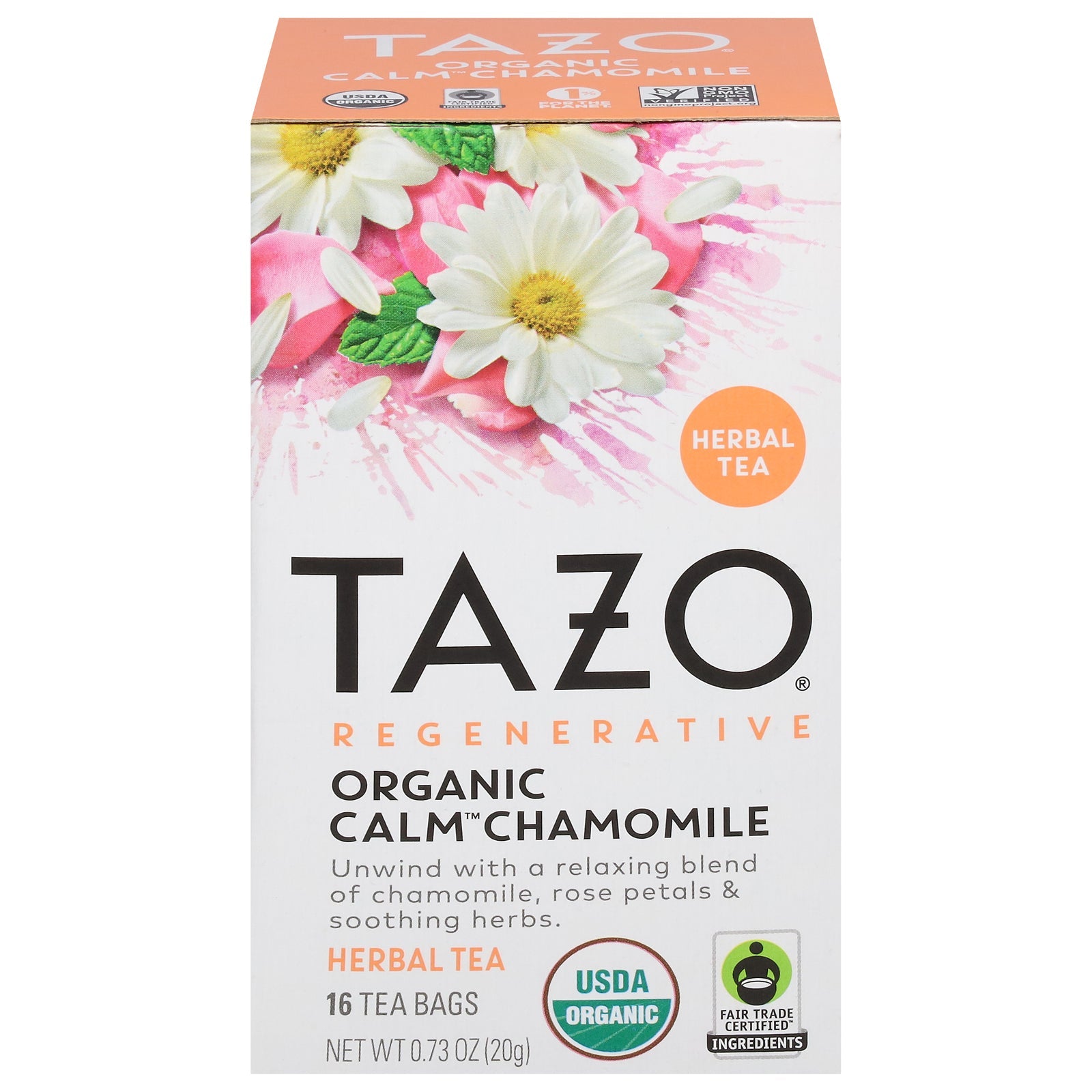 Tazo Organic Calm - Té de hierbas de manzanilla, 16 bolsitas por caja (paquete de 6)