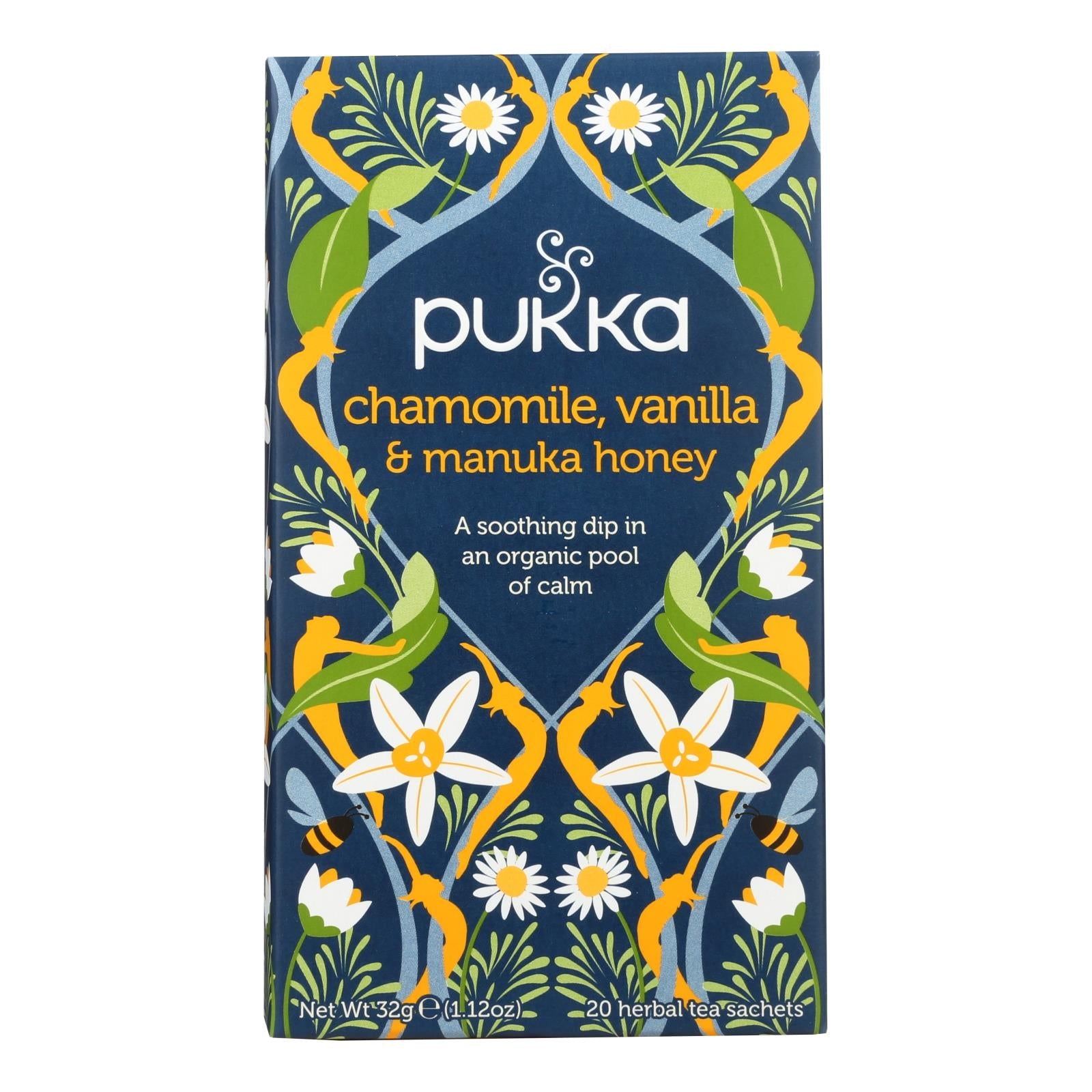 Té de hierbas Pukka Organics - Manzanilla, vainilla y miel de Manuka, 20 bolsitas de té/caja (4 unidades)
