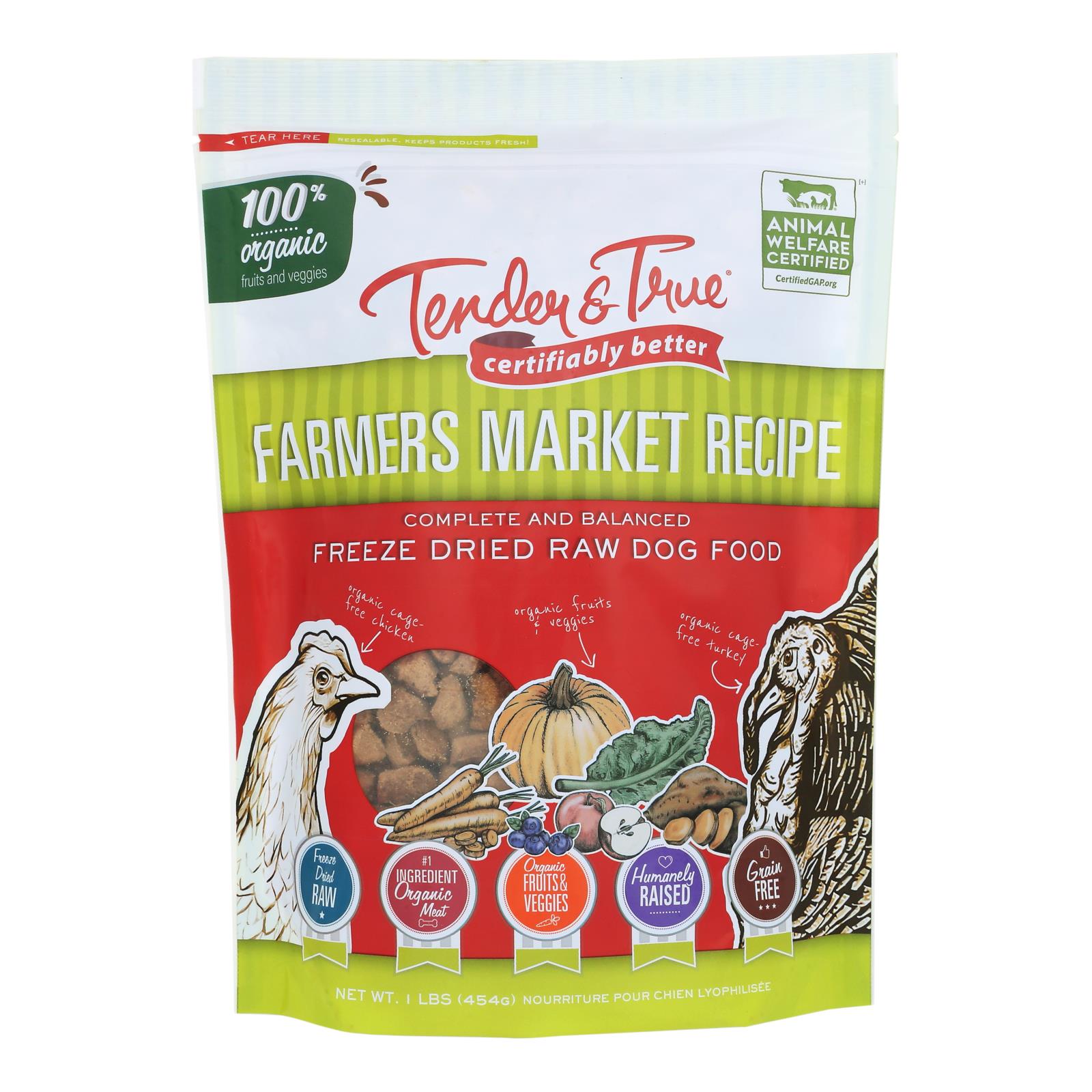 Alimento para perros Tender &amp; True con receta orgánica del mercado agrícola - Caja de 10 x 1 lb