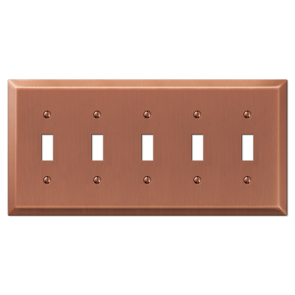 Century Brushed Copper Steel - 5 Toggle Wallplate