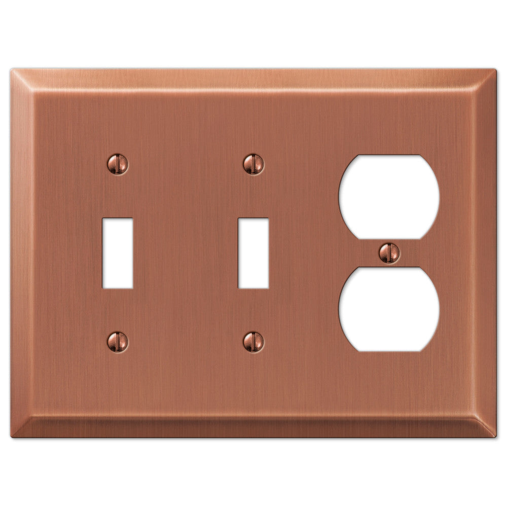 Century Brushed Copper Steel - 2 Toggle / 1 Duplex Wallplate