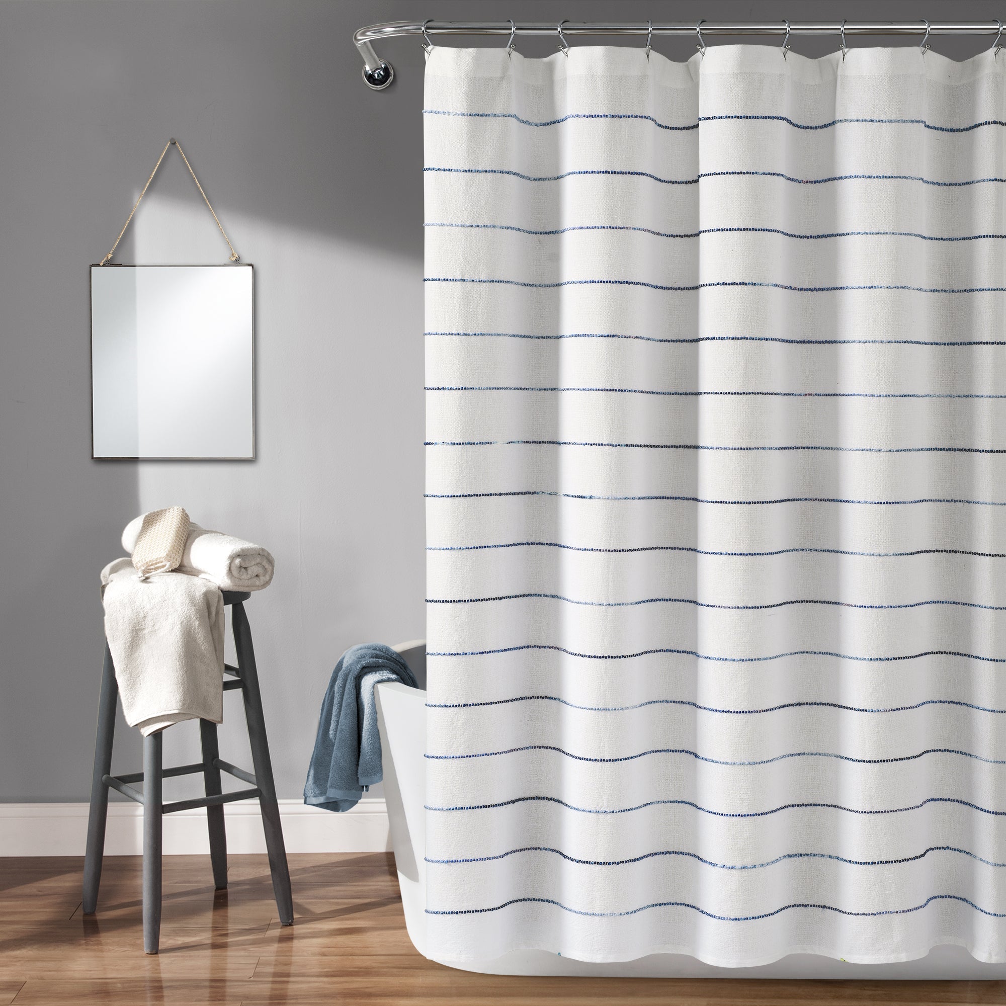 Ombre Stripe Yarn Dyed Recycled Cotton Blend Shower Curtain