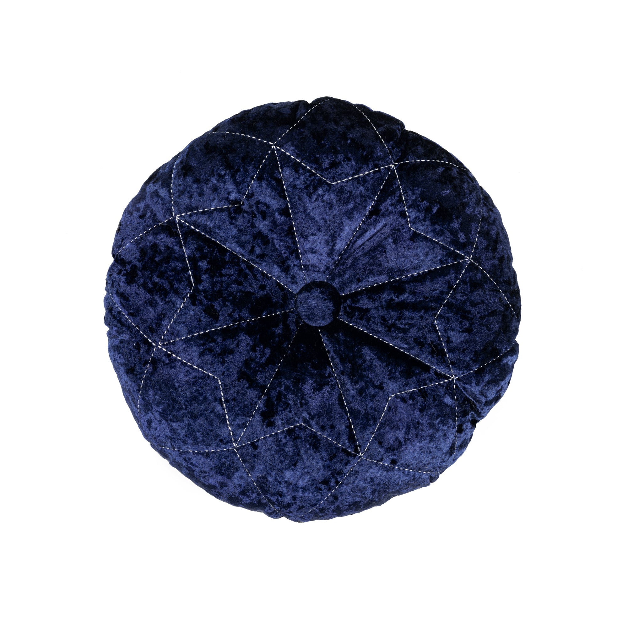 Star Embroidery Crushed Velvet Round Throw Pillow