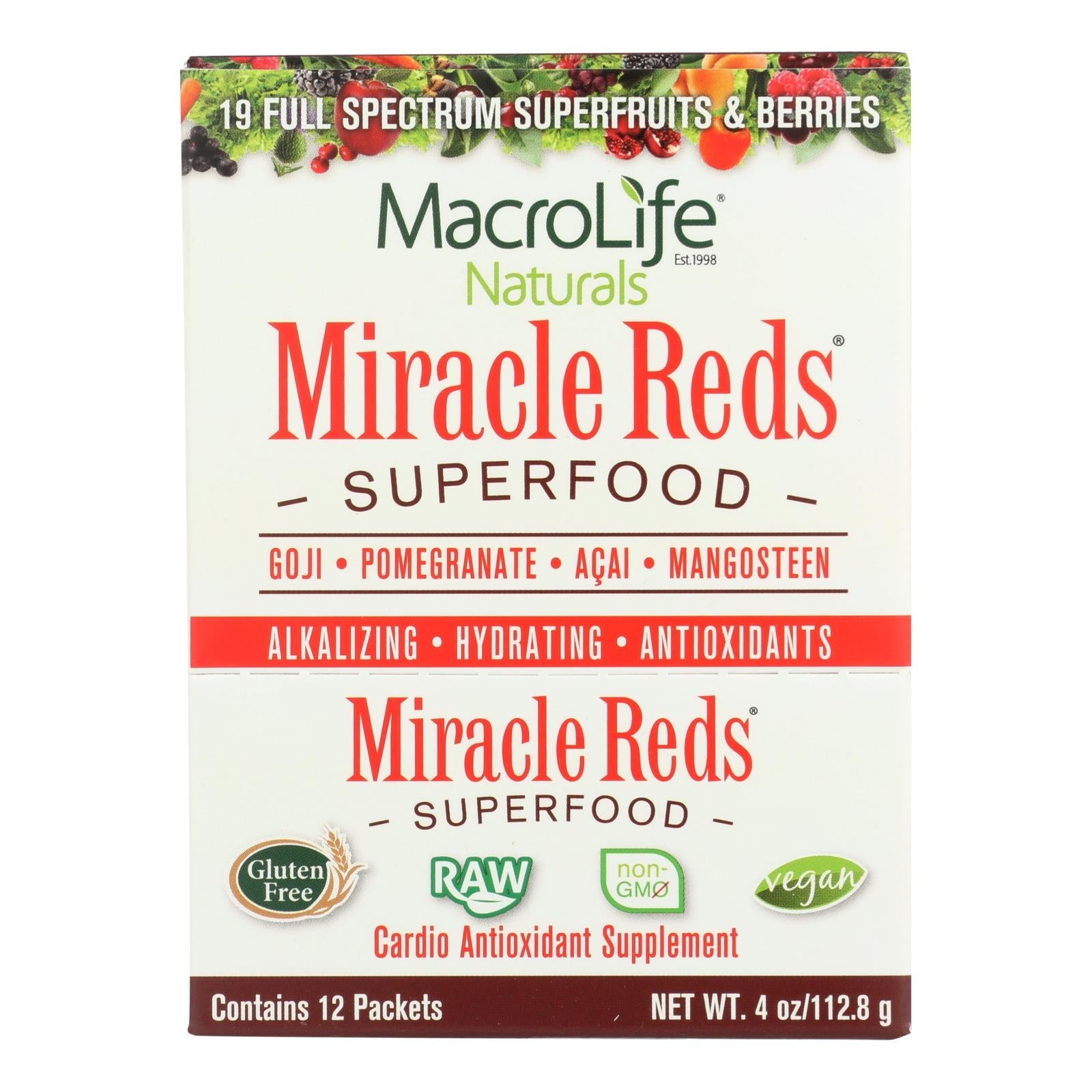 Macrolife Naturals Miracle Reds Superalimento Antioxidante - 12 Sobres de 0.33 oz
