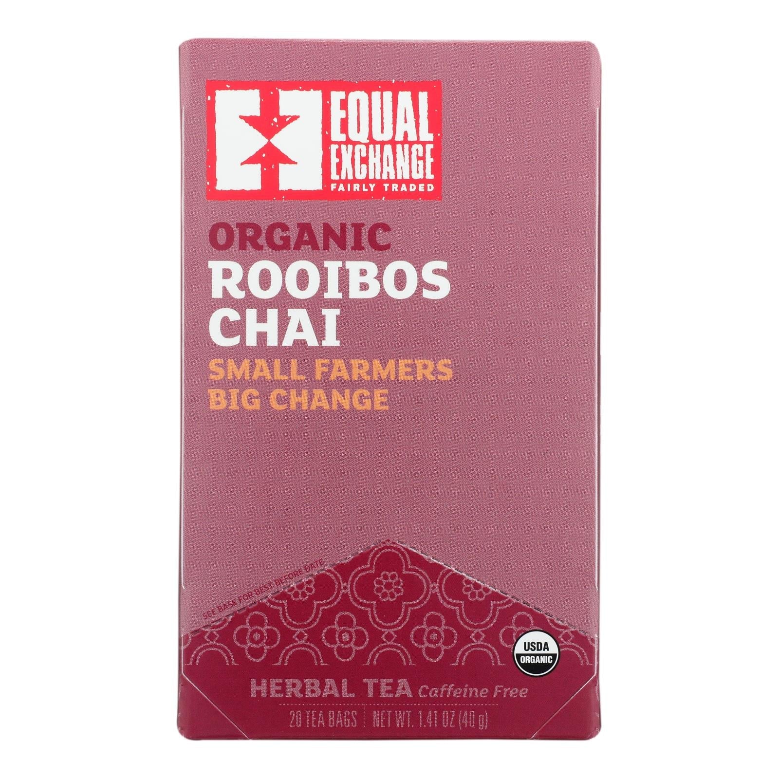 Mezcla de té Rooibos Chai de Equal Exchange - Paquete de 6, 20 bolsitas de té