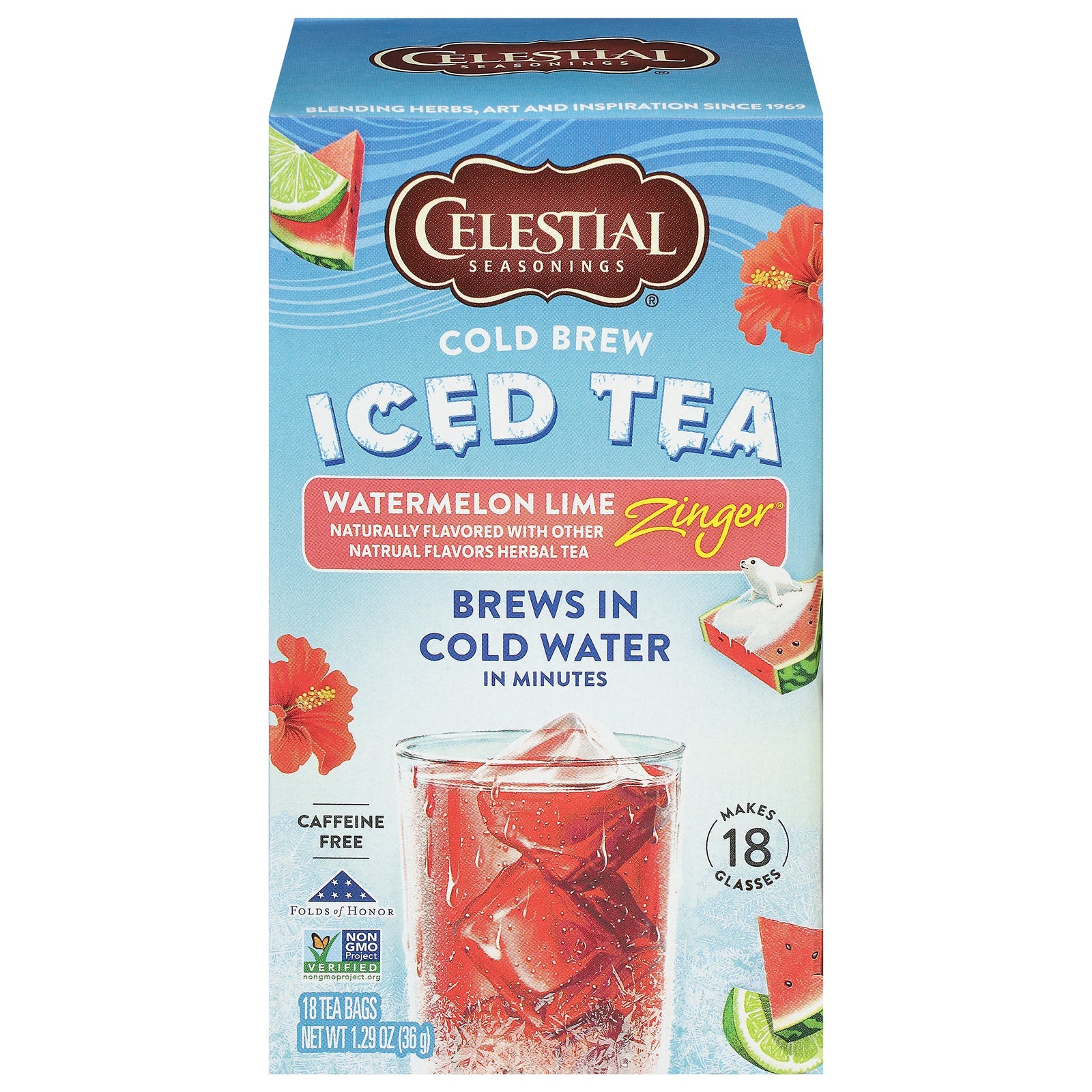 Té helado de sandía y lima Cold Brew Celestial Seasonings – 18 bolsitas (paquete de 6)