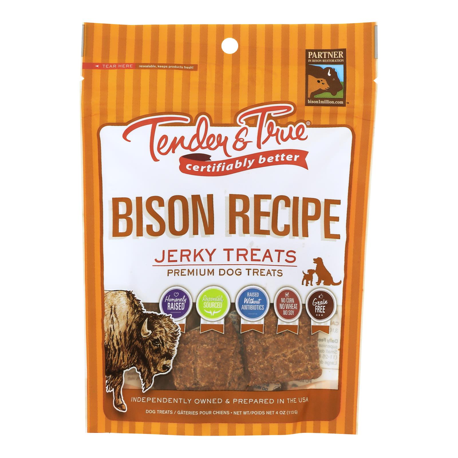 Golosinas tiernas y auténticas de cecina de bisonte para perros - Bolsa de 113 g (caja de 10)