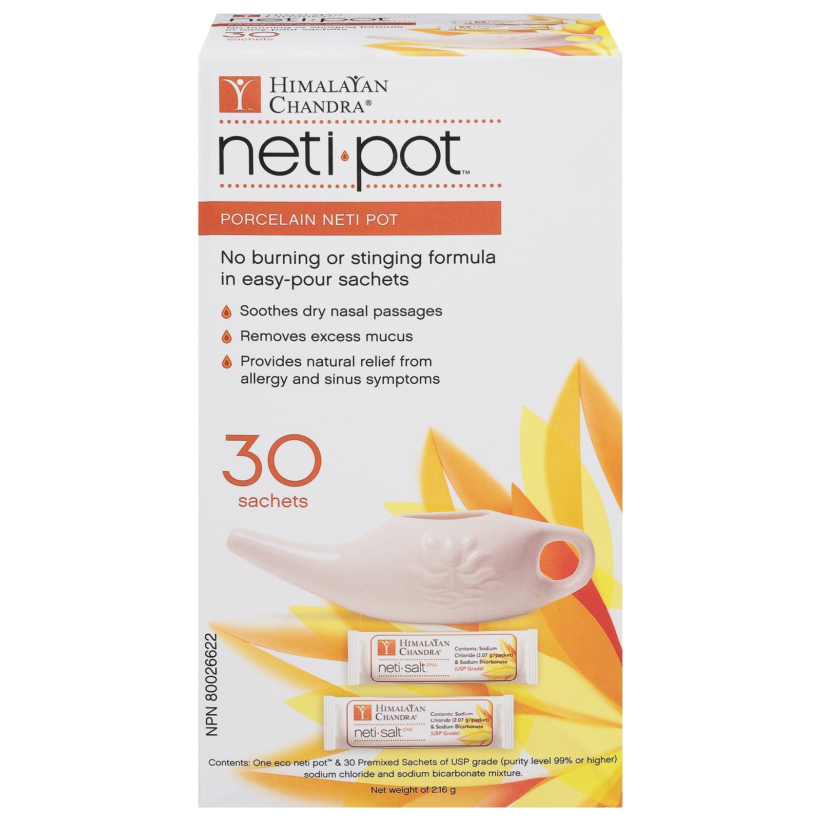 Neti Pot de porcelana Chandra del Himalaya con 30 bolsitas