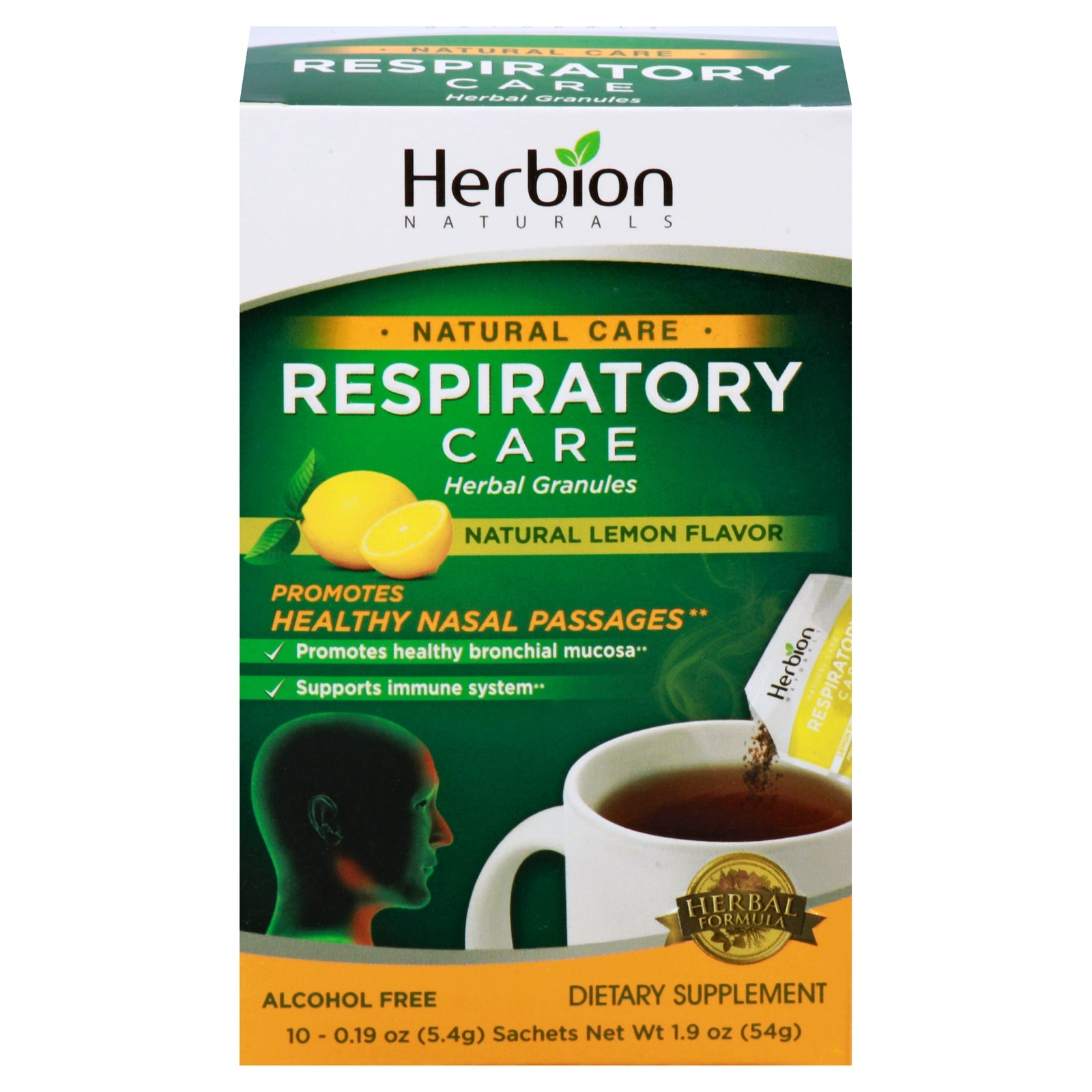 Gránulos naturales Herbion Naturals para el cuidado respiratorio, sabor limón, 10 sobres