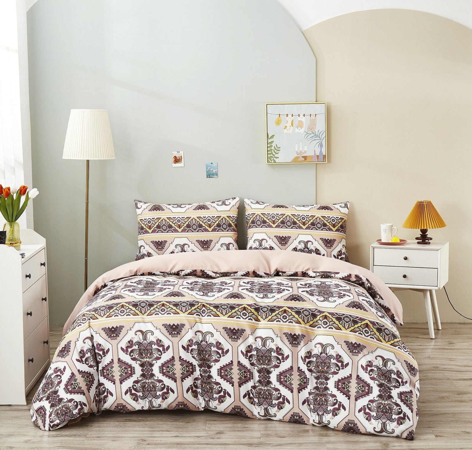 DaDa Bedding Majestic Oriental Kilim Duvet Cover - w/ Pillow Cases Royal Persian Traditional Design Intricate Ornate Ornament Print