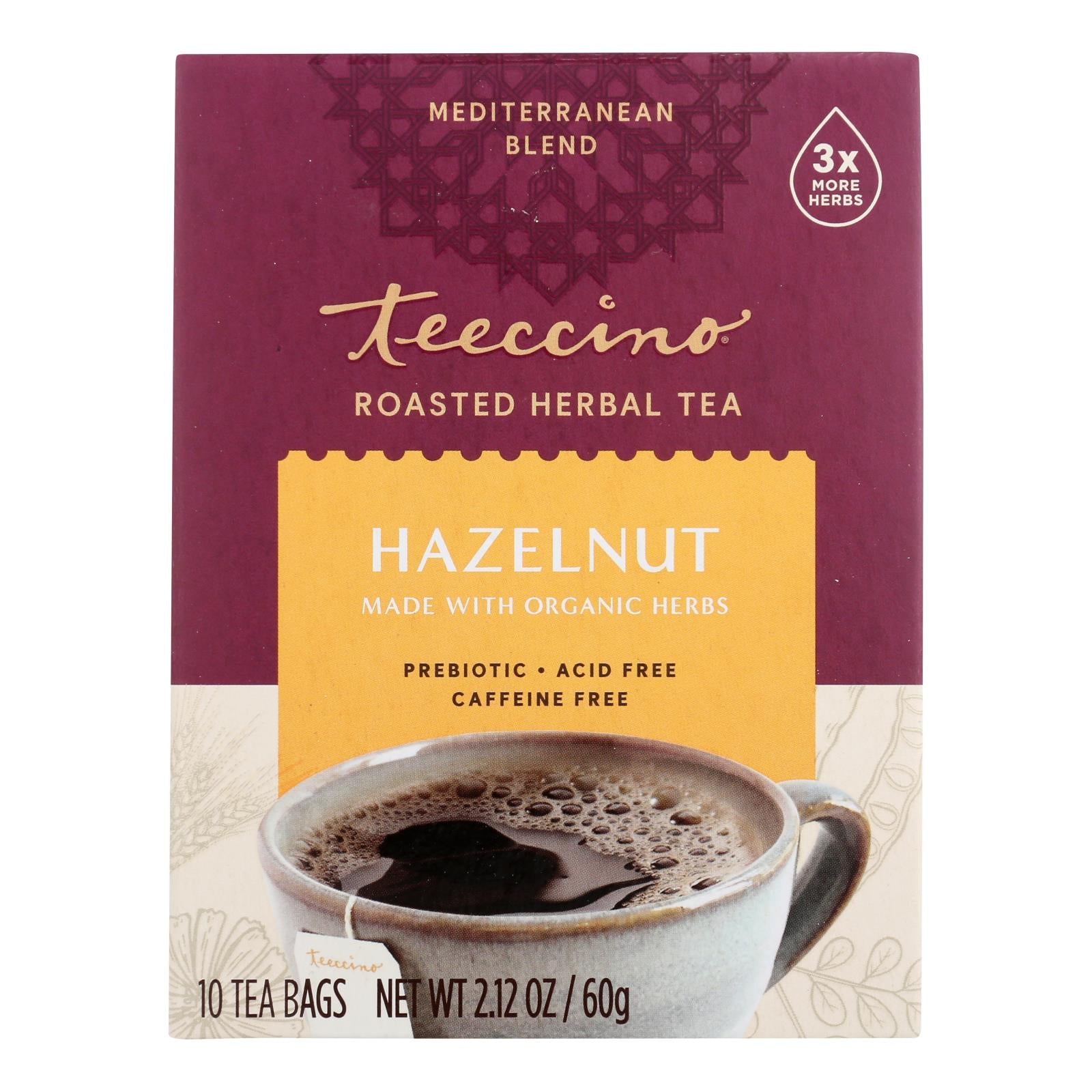 Café de hierbas Teeccino con avellana - 10 bolsitas de té - Paquete de 6