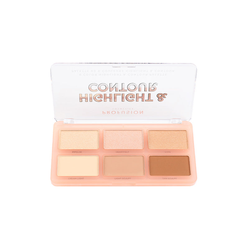 Paleta de 6 tonos para iluminar y contornear rostro