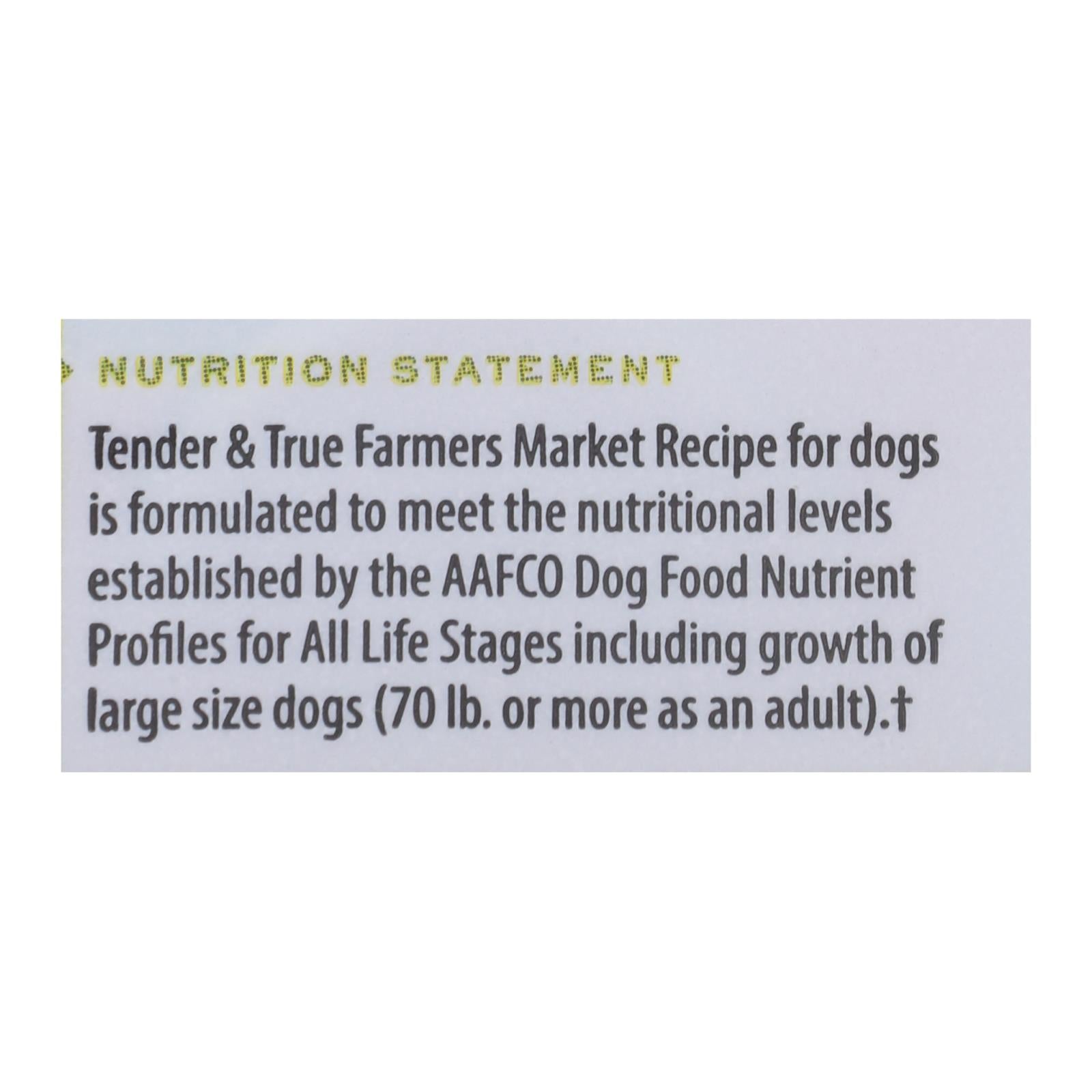 Alimento para perros Tender & True con receta orgánica del mercado agrícola - Caja de 10 x 1 lb