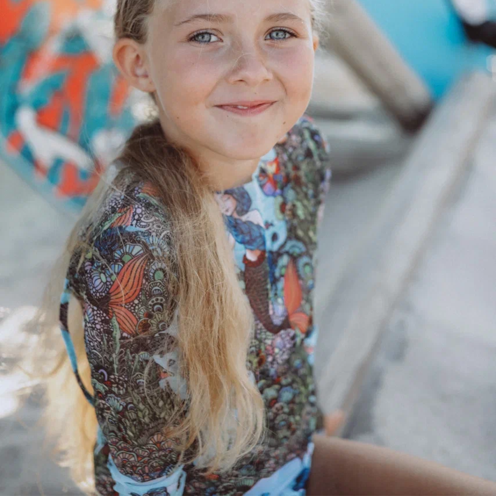 KID's girl's One-piece swimsuit with sleeves Mermaids
