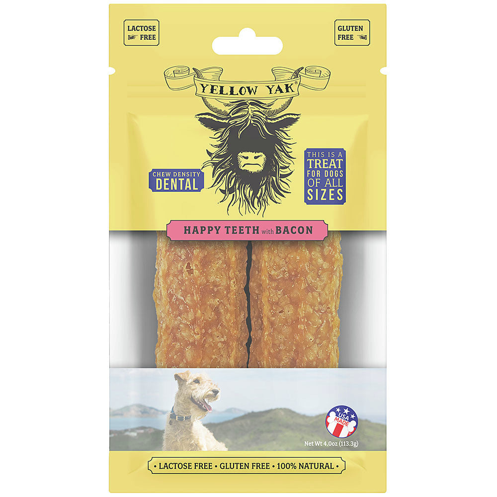 Yellow Yak Hapy Hapy Teeth Bacon Dent Chew: Dientes limpios y duraderos para perros (paquete de 5, 4 oz)