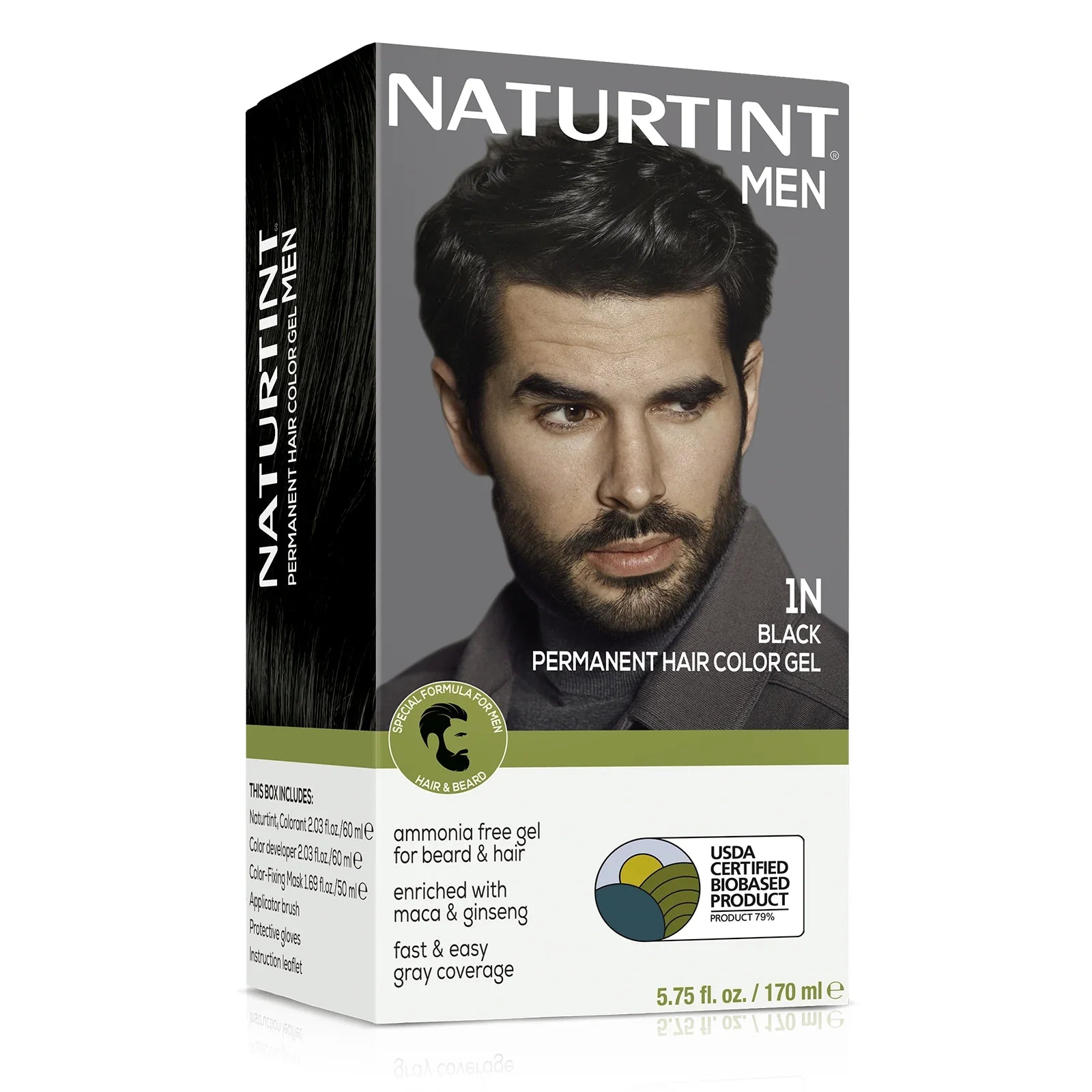 Tinte para cabello para hombre Naturtint 01.0 Negro, 157 ml (paquete individual) - Cobertura natural de canas