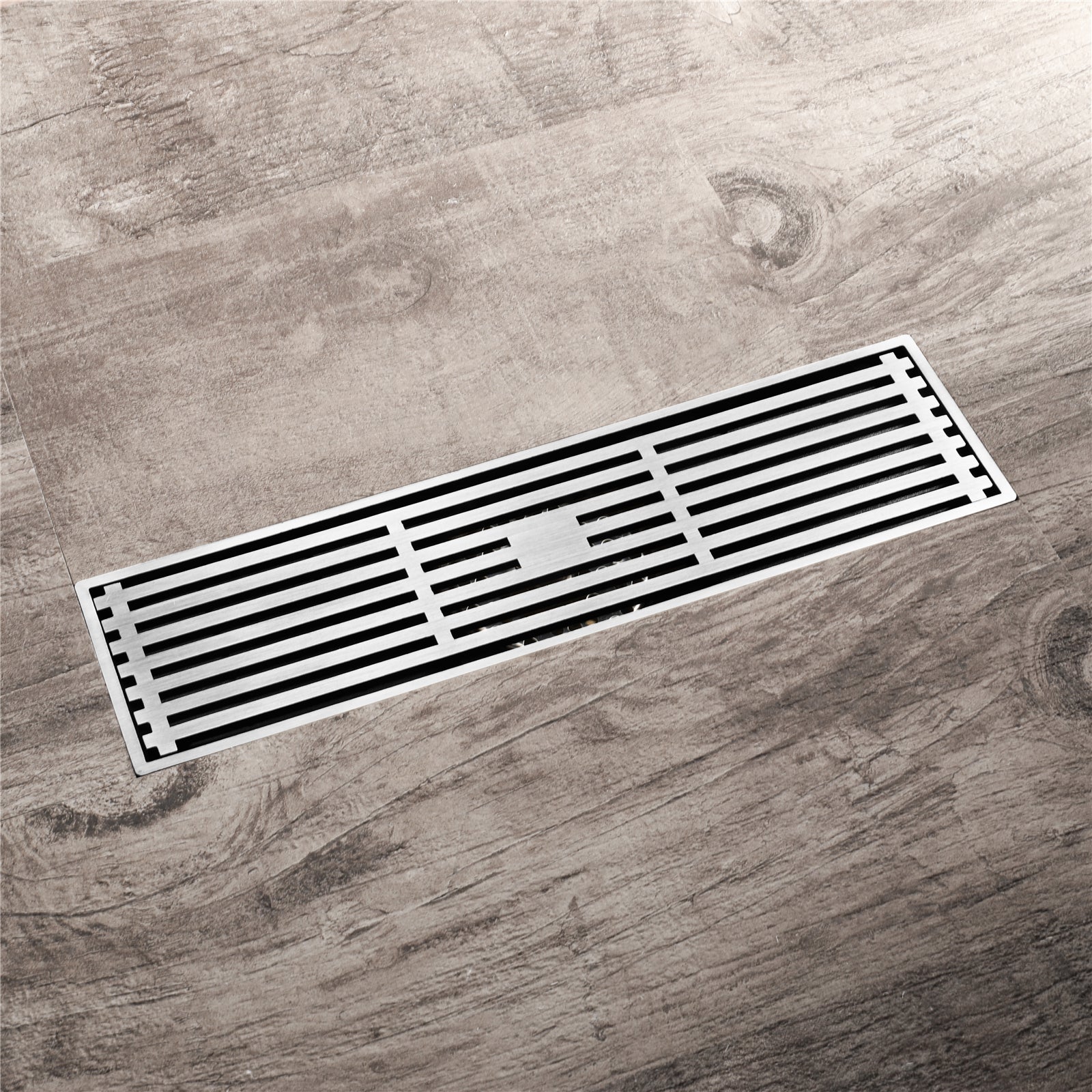 Desagüe de piso rectangular de níquel cepillado de 12 pulgadas - Rejilla de cubierta con patrón de orificios cuadrados - Extraíble - Incluye accesorios
