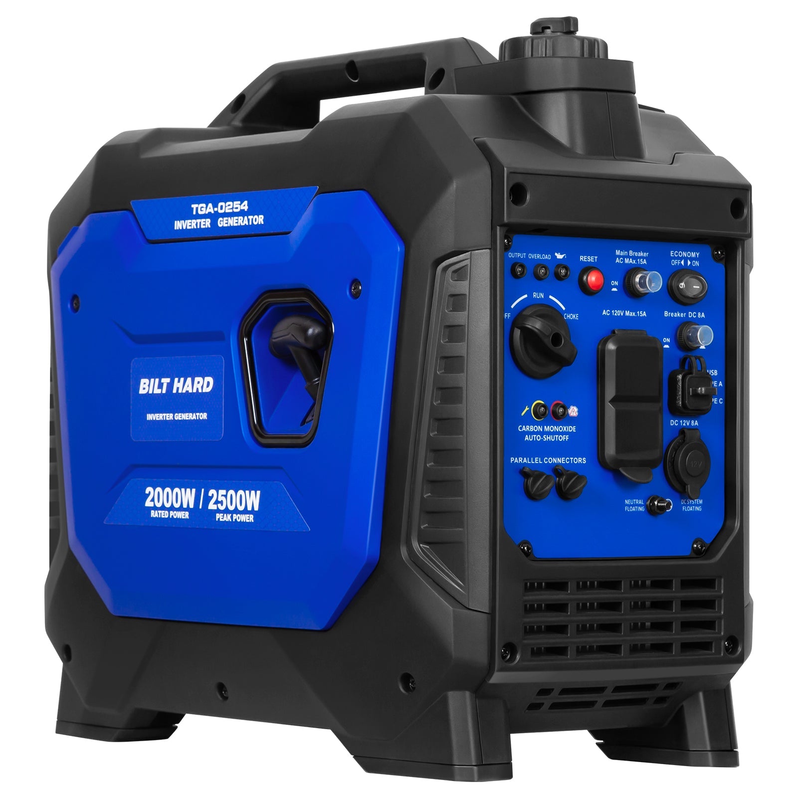 BILT HARD 2500W Portable Inverter Generator – Quiet 80cc 4-Stroke Ducar® Engine, CO Sensor, 120V AC & 12V DC, Compact Backup Power for Camping, RV, Home