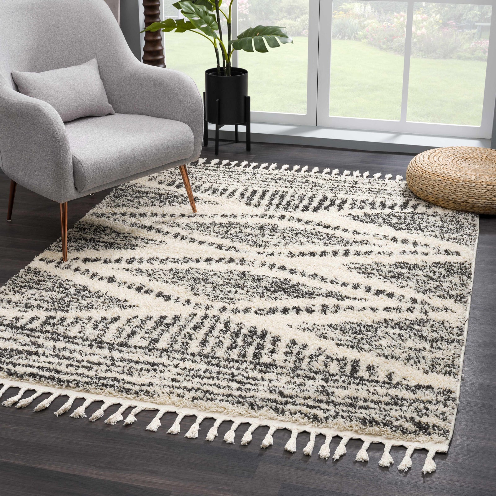 Alfombra de pelo largo bereber con diseño de anzuelo