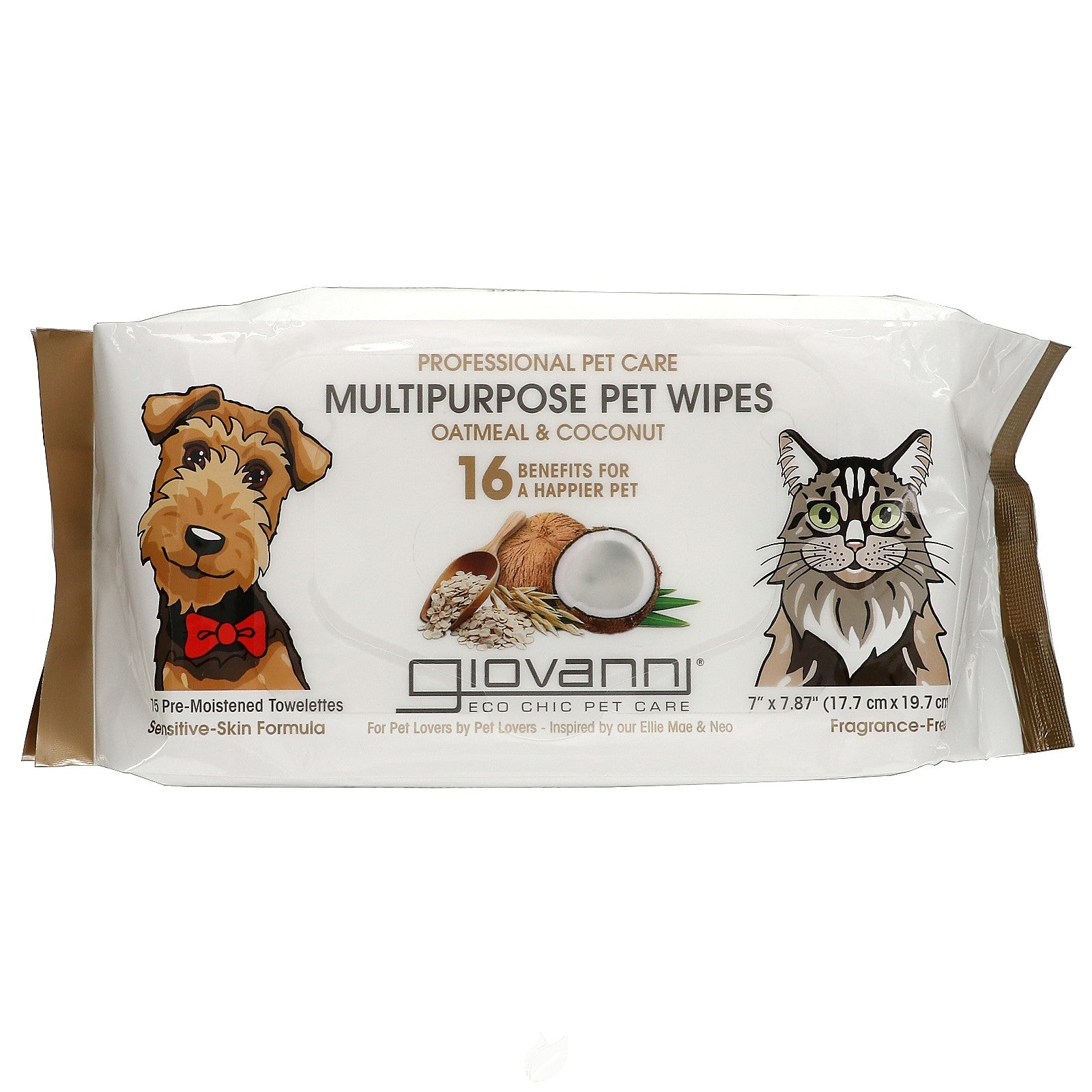 Toallitas de coco y avena Giovanni Pet (paquete de 75)