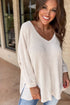 Women's Waffle Knit V-Neck Long Sleeve Tunic Top