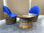 Juego de mesa de centro redonda con forma de barril de vino y 2 sillas - Muebles rústicos de barril de whisky - Roble macizo hecho a mano - Envío gratuito